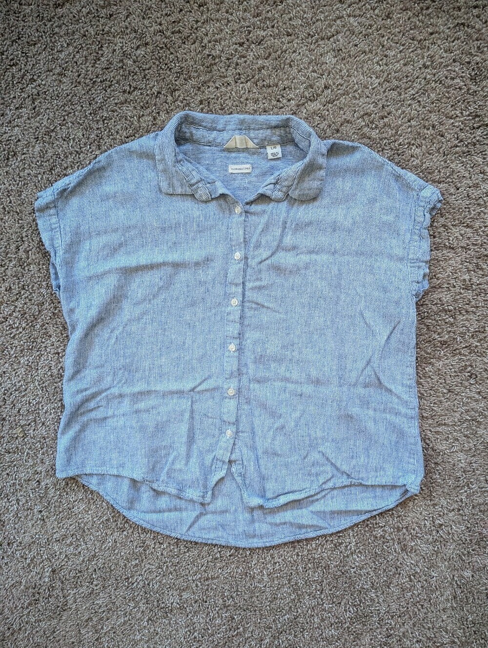 Weatherproof Linen Blend Pinstripe Button down Short Sleeve Shirt Women's Large